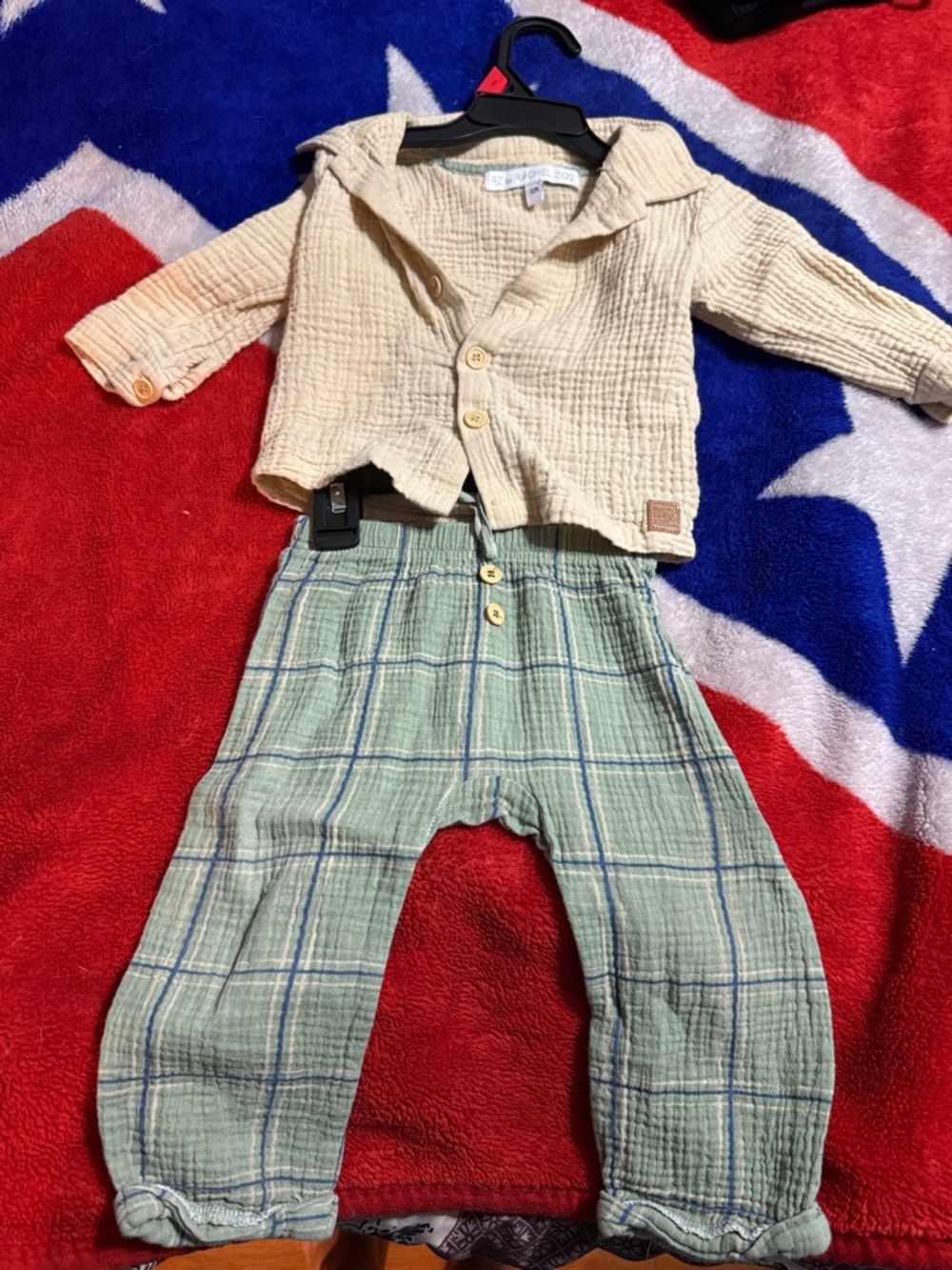 Rachel Zoe Kids Matching Set Cream Top with Green Plaid Pants